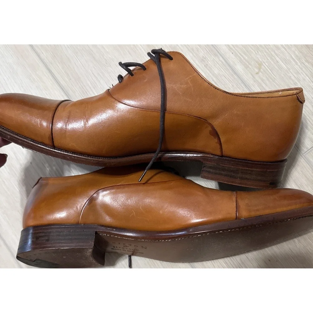 Men Size 9 F Shipton & Henage Cap Toe Camel Brown Lace Up Dress Shoes Oxford